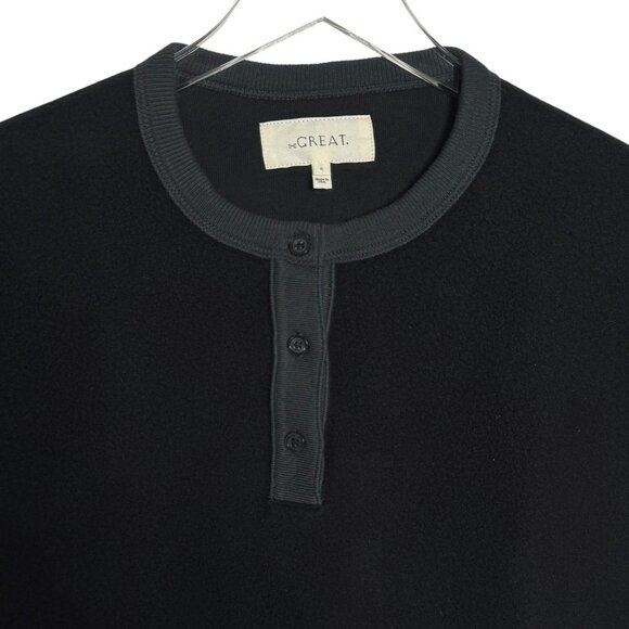 The Great THE FLEECE HENLEY SWEATSHIRT In Black Size 0 XS Oversized $195 - Picture 4 of 11